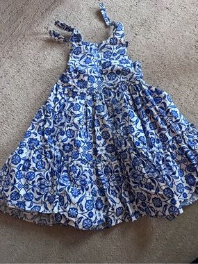 Cara Cara White & Blue Floral Tie-Shoulder Sundress for Kids